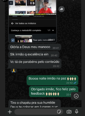 Mensagem de aluno elogiando a excelência do conteúdo