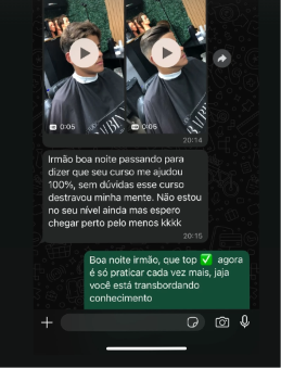 Mensagem de aluno dizendo que o curso destravou sua mente